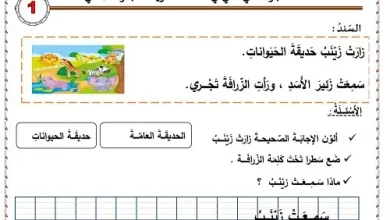 نموذج 01 اختبار اللغة العربية السنة الأولى ابتدائي الفصل الثاني