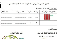 نموذج 01 اختبار الرياضيات السنة الأولى ابتدائي الفصل الثاني