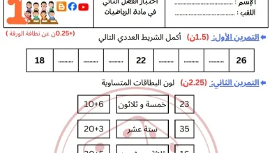 نموذج 02 اختبار الرياضيات السنة الأولى ابتدائي الفصل الثاني