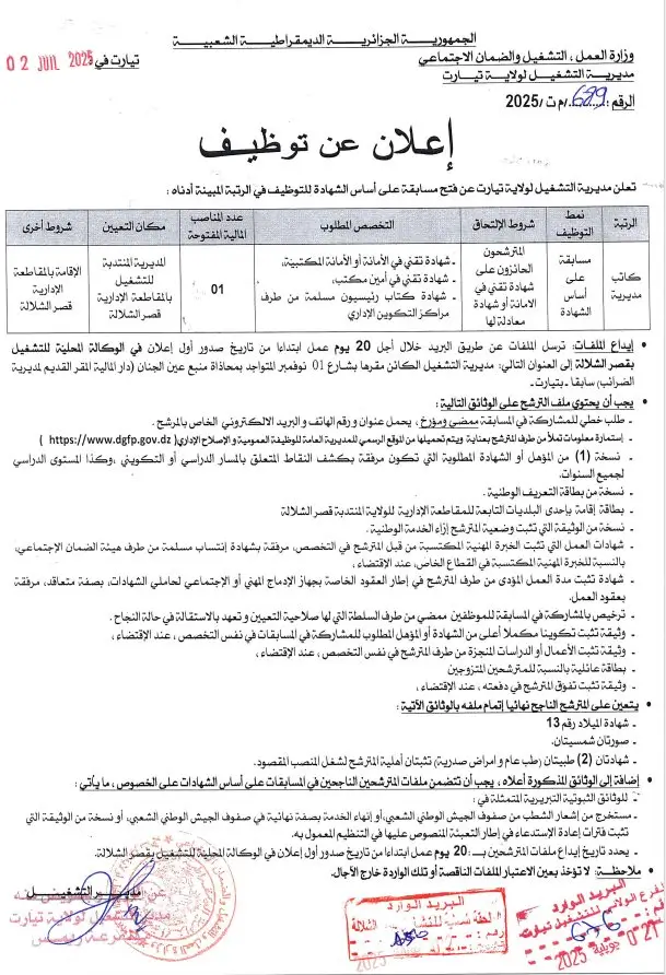 مديرية التشغيل تيارت