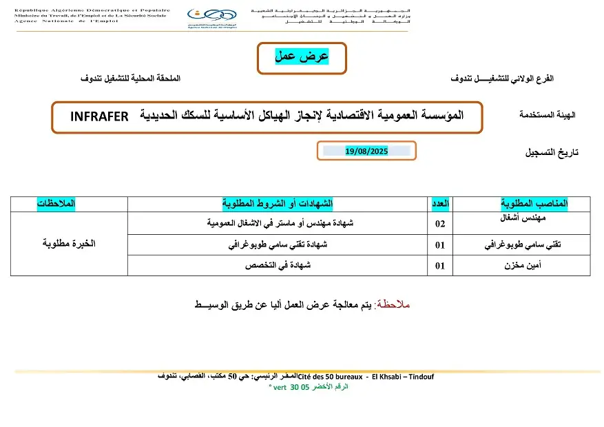 المؤسسة العمومية لإنجاز الهياكل السكك الحديدية INFRAFER